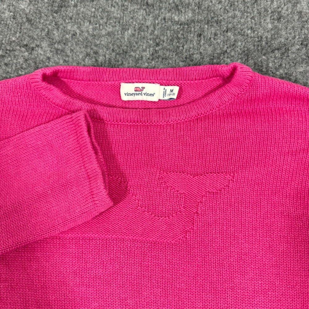 Vineyard Vines Logo Knit Sweater Girls Medium 10-12 Pink Cotton Preppy EUC Vibe